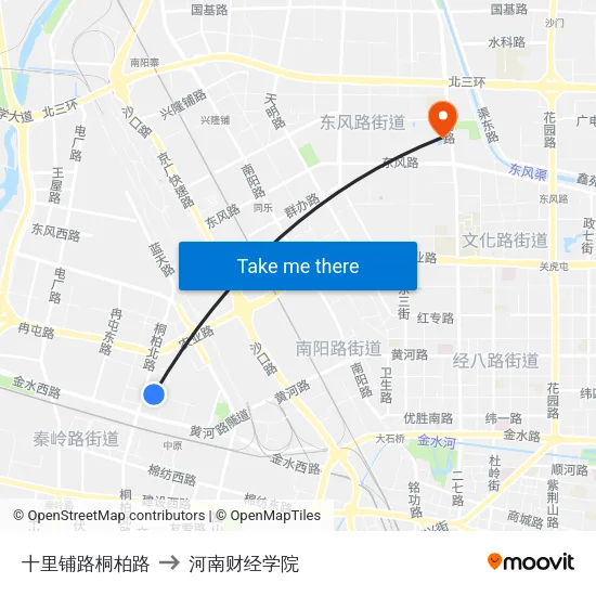 十里铺路桐柏路 to 河南财经学院 map