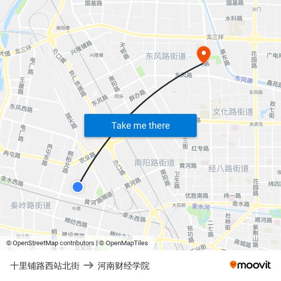 十里铺路西站北街 to 河南财经学院 map