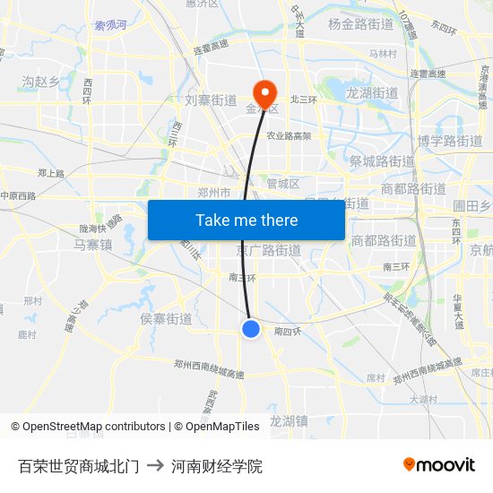 百荣世贸商城北门 to 河南财经学院 map