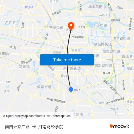 南四环京广路 to 河南财经学院 map