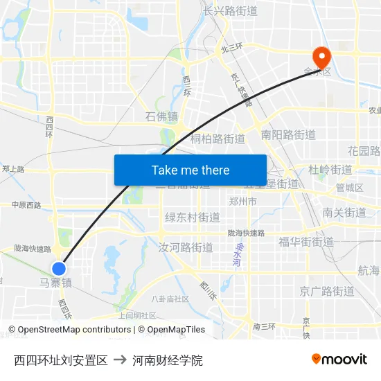西四环址刘安置区 to 河南财经学院 map