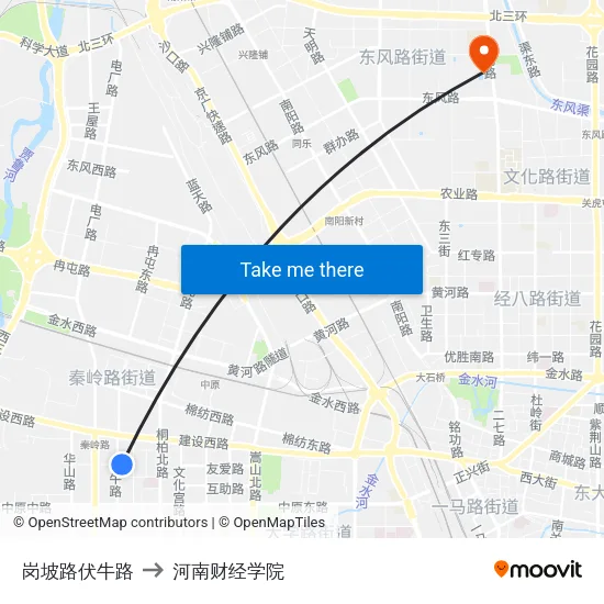 岗坡路伏牛路 to 河南财经学院 map