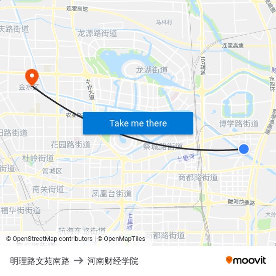 明理路文苑南路 to 河南财经学院 map