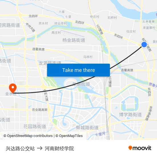 兴达路公交站 to 河南财经学院 map