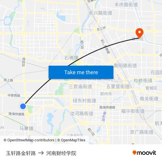 玉轩路金轩路 to 河南财经学院 map