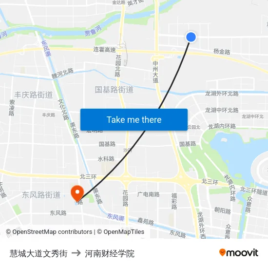 慧城大道文秀街 to 河南财经学院 map