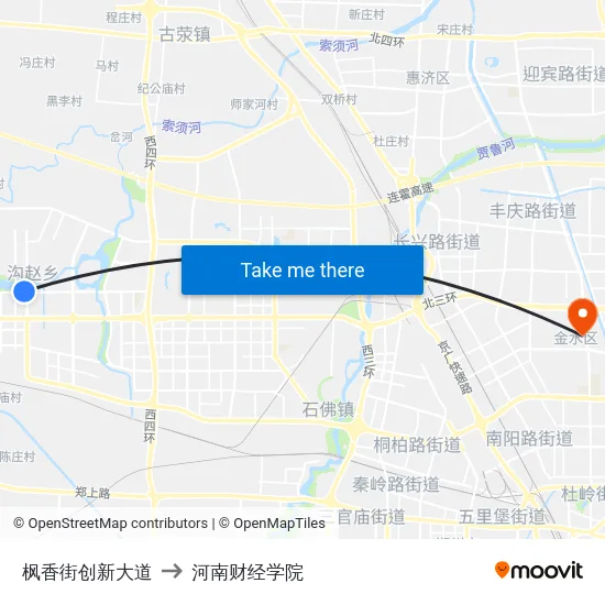 枫香街创新大道 to 河南财经学院 map