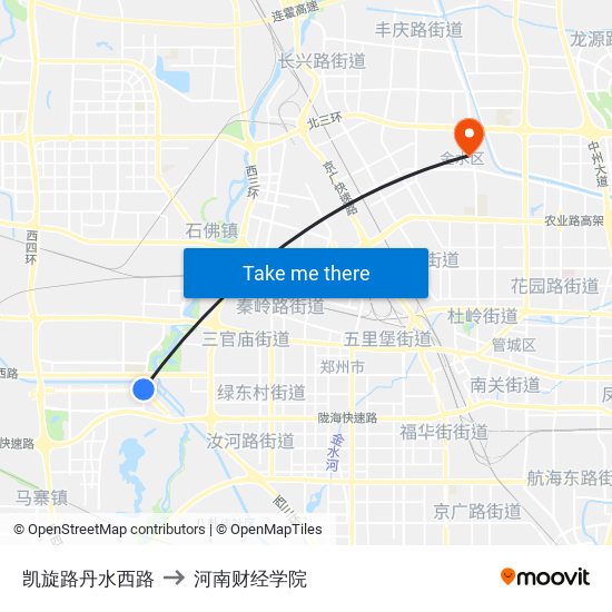 凯旋路丹水西路 to 河南财经学院 map