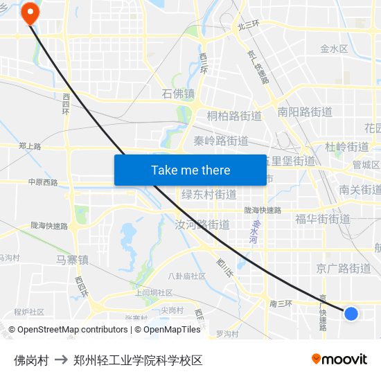 佛岗村 to 郑州轻工业学院科学校区 map