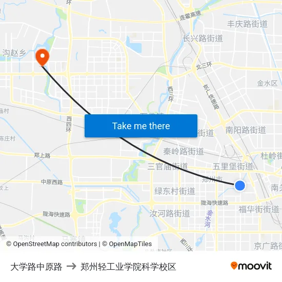 大学路中原路 to 郑州轻工业学院科学校区 map