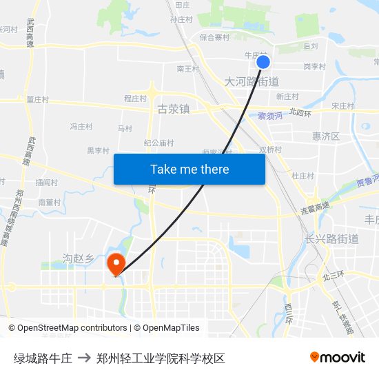 绿城路牛庄 to 郑州轻工业学院科学校区 map