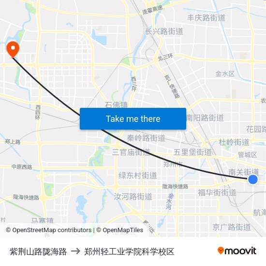 紫荆山路陇海路 to 郑州轻工业学院科学校区 map