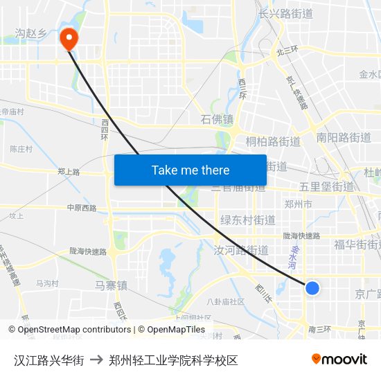 汉江路兴华街 to 郑州轻工业学院科学校区 map