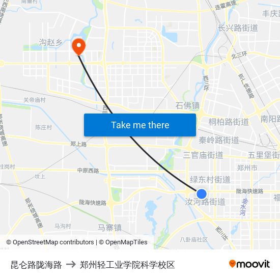 昆仑路陇海路 to 郑州轻工业学院科学校区 map