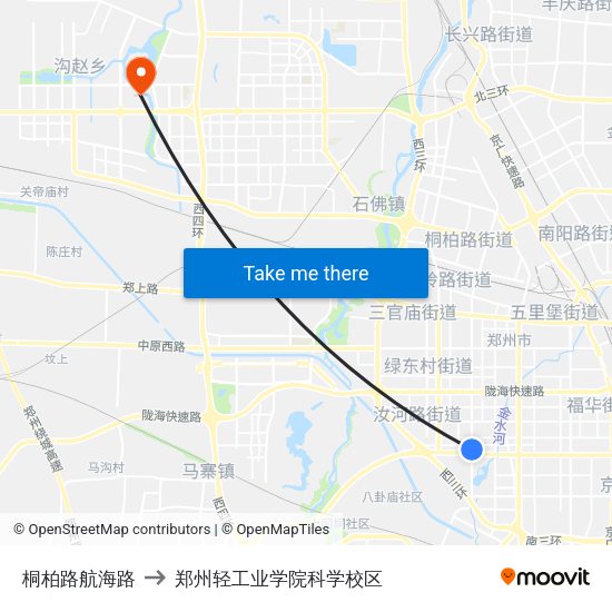 桐柏路航海路 to 郑州轻工业学院科学校区 map