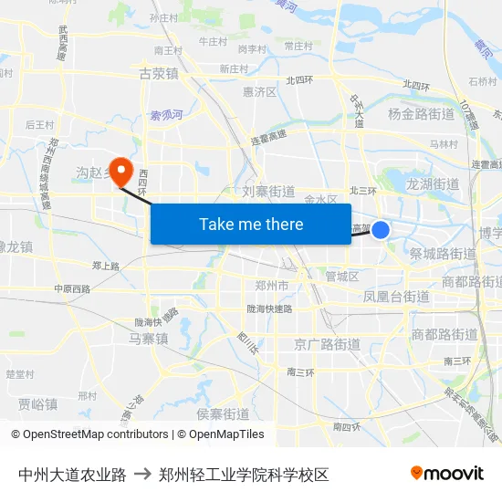 中州大道农业路 to 郑州轻工业学院科学校区 map