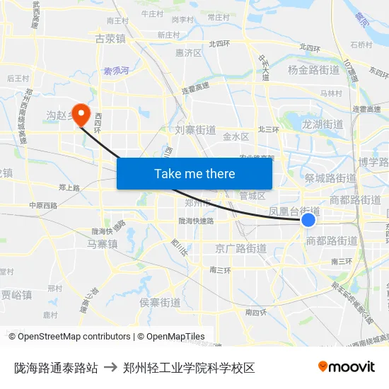 陇海路通泰路站 to 郑州轻工业学院科学校区 map