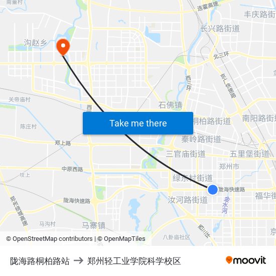 陇海路桐柏路站 to 郑州轻工业学院科学校区 map