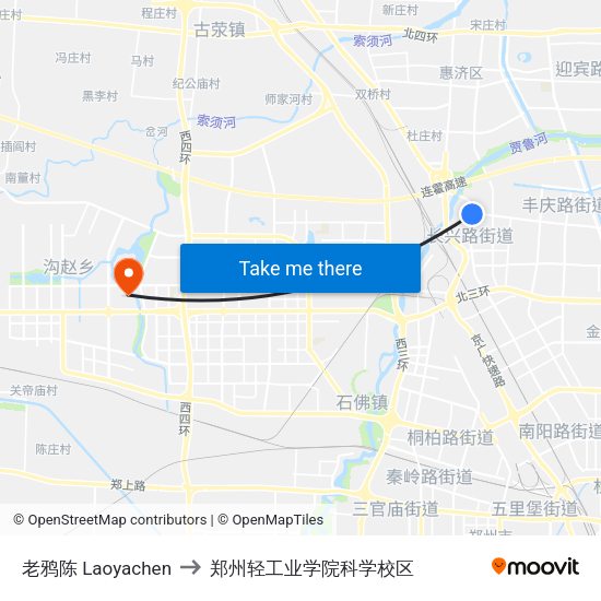 老鸦陈 Laoyachen to 郑州轻工业学院科学校区 map