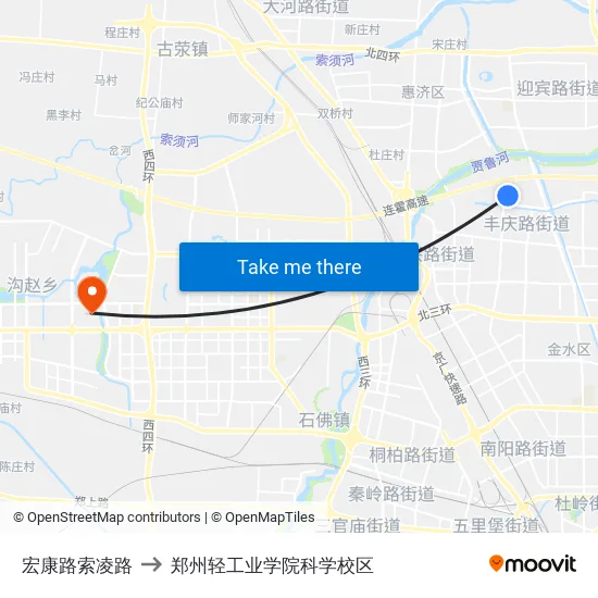 宏康路索凌路 to 郑州轻工业学院科学校区 map