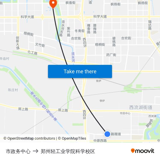 市政务中心 to 郑州轻工业学院科学校区 map