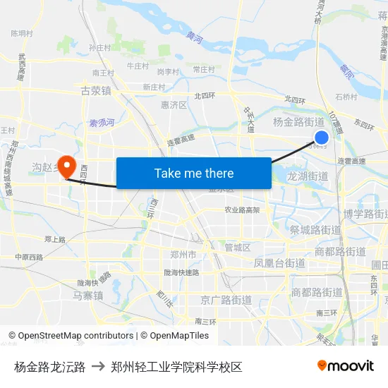 杨金路龙沄路 to 郑州轻工业学院科学校区 map