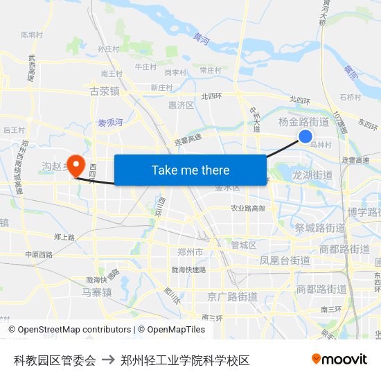 科教园区管委会 to 郑州轻工业学院科学校区 map