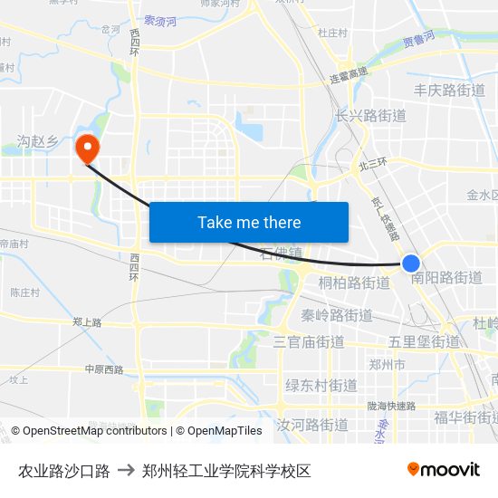 农业路沙口路 to 郑州轻工业学院科学校区 map