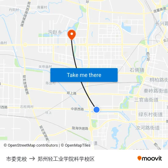 市委党校 to 郑州轻工业学院科学校区 map