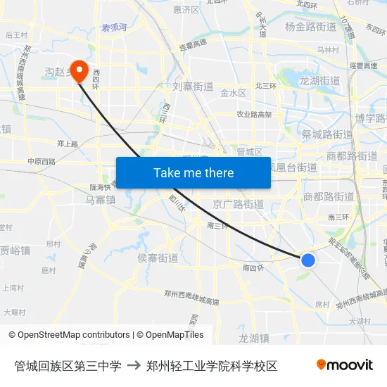 管城回族区第三中学 to 郑州轻工业学院科学校区 map