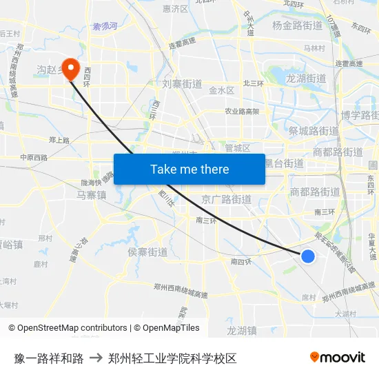 豫一路祥和路 to 郑州轻工业学院科学校区 map