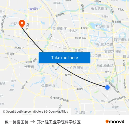 豫一路富国路 to 郑州轻工业学院科学校区 map