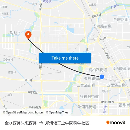金水西路朱屯西路 to 郑州轻工业学院科学校区 map