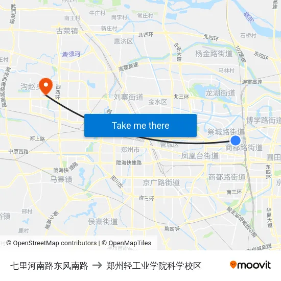 七里河南路东风南路 to 郑州轻工业学院科学校区 map