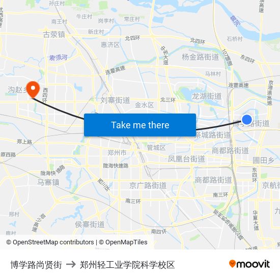 博学路尚贤街 to 郑州轻工业学院科学校区 map