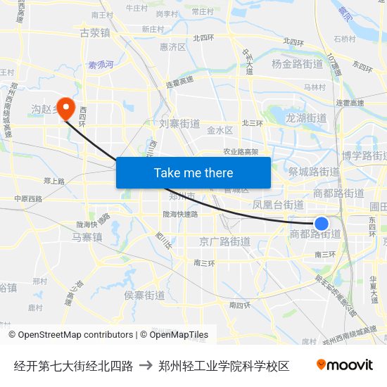经开第七大街经北四路 to 郑州轻工业学院科学校区 map