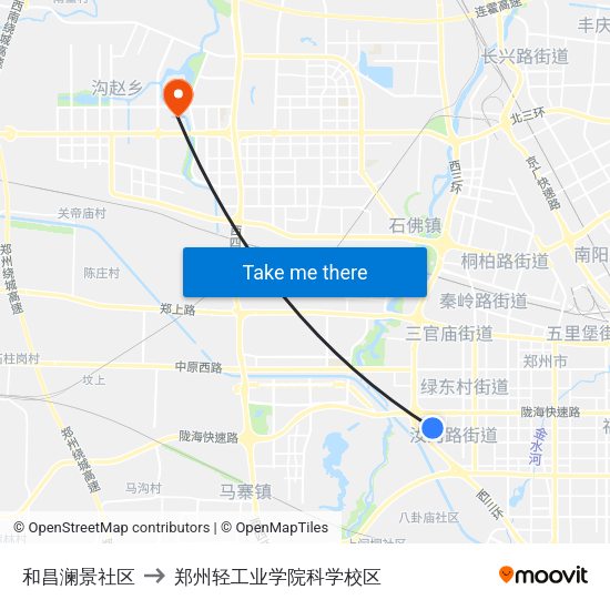 和昌澜景社区 to 郑州轻工业学院科学校区 map