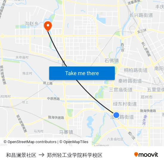 和昌澜景社区 to 郑州轻工业学院科学校区 map