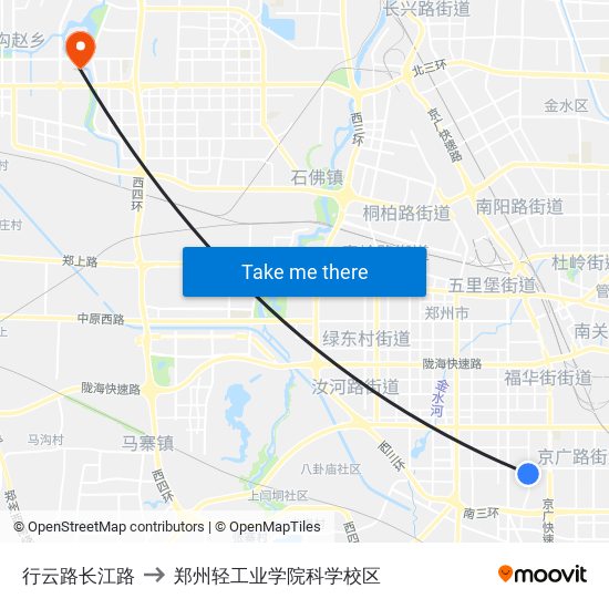 行云路长江路 to 郑州轻工业学院科学校区 map