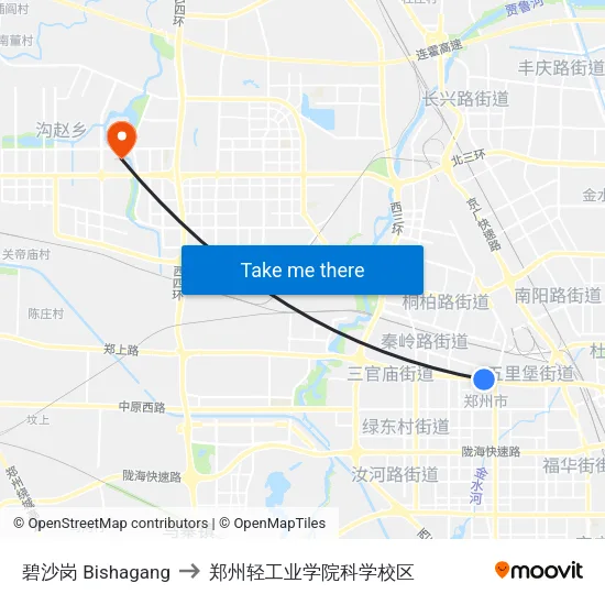 碧沙岗 Bishagang to 郑州轻工业学院科学校区 map