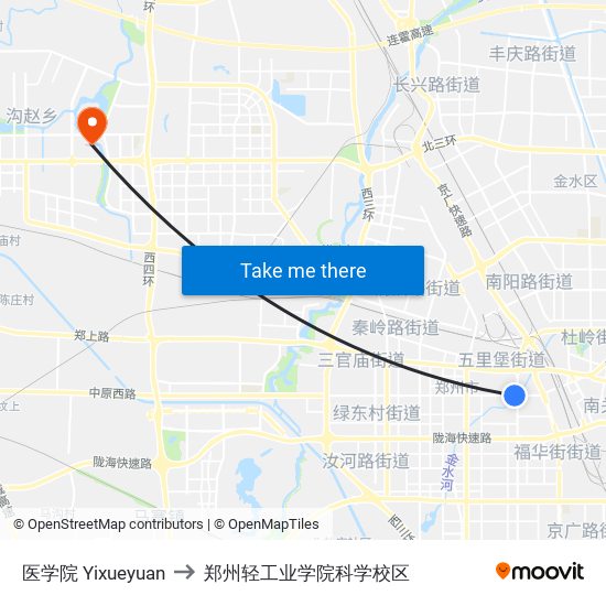 医学院 Yixueyuan to 郑州轻工业学院科学校区 map