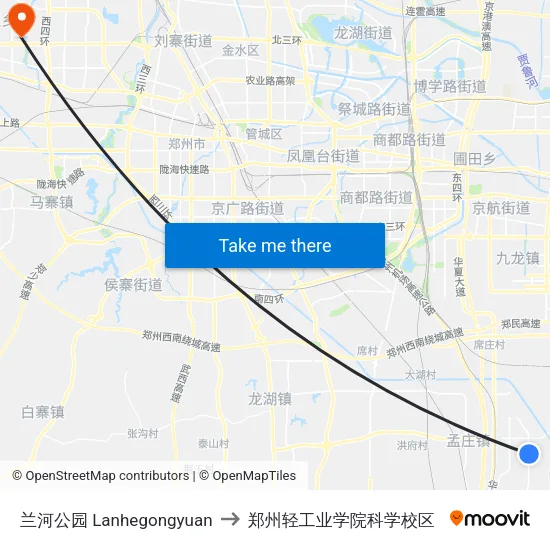 兰河公园 Lanhegongyuan to 郑州轻工业学院科学校区 map