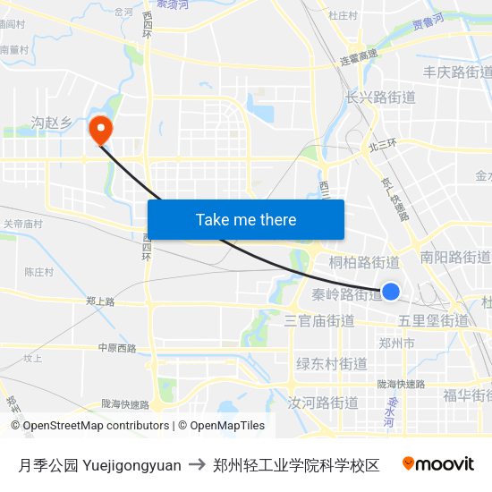 月季公园 Yuejigongyuan to 郑州轻工业学院科学校区 map