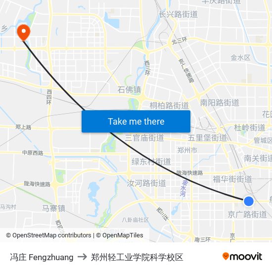冯庄 Fengzhuang to 郑州轻工业学院科学校区 map