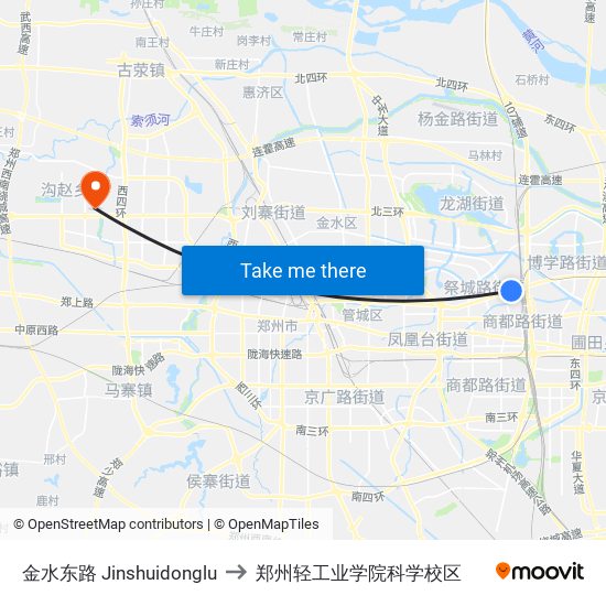 金水东路 Jinshuidonglu to 郑州轻工业学院科学校区 map