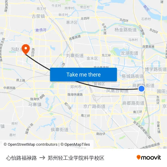 心怡路福禄路 to 郑州轻工业学院科学校区 map