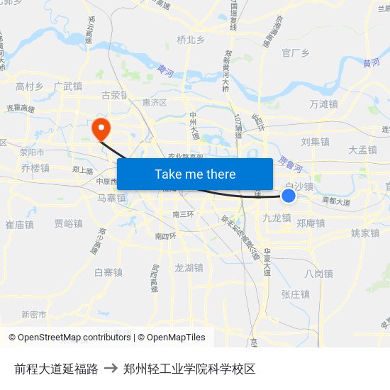 前程大道延福路 to 郑州轻工业学院科学校区 map