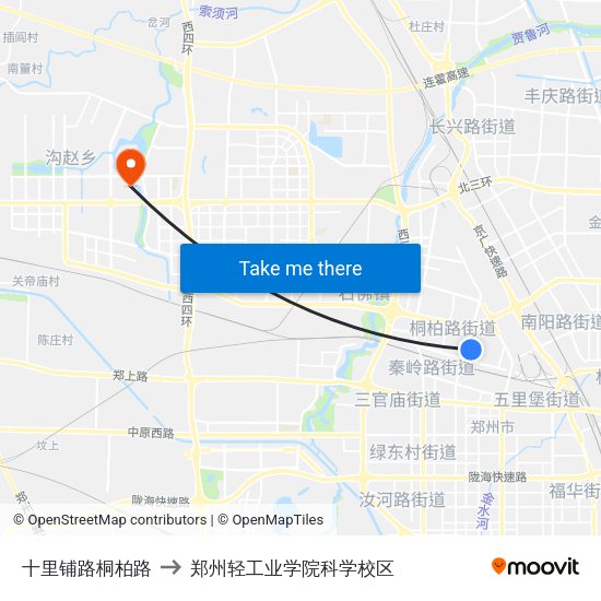 十里铺路桐柏路 to 郑州轻工业学院科学校区 map