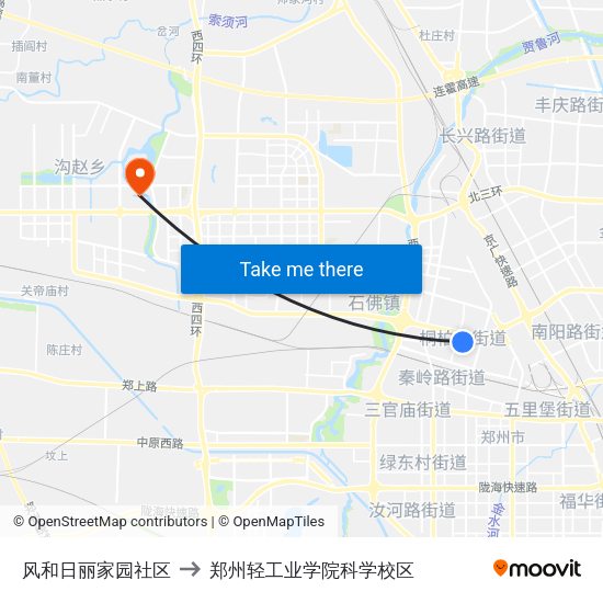 风和日丽家园社区 to 郑州轻工业学院科学校区 map