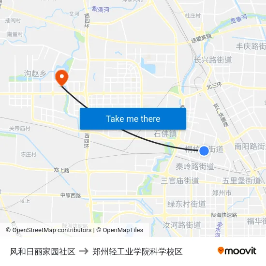 风和日丽家园社区 to 郑州轻工业学院科学校区 map